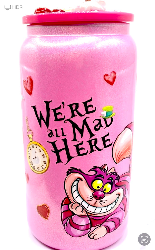 16 oz Hot Pink Iridescent Cheshire Cat Cup with Custom Top