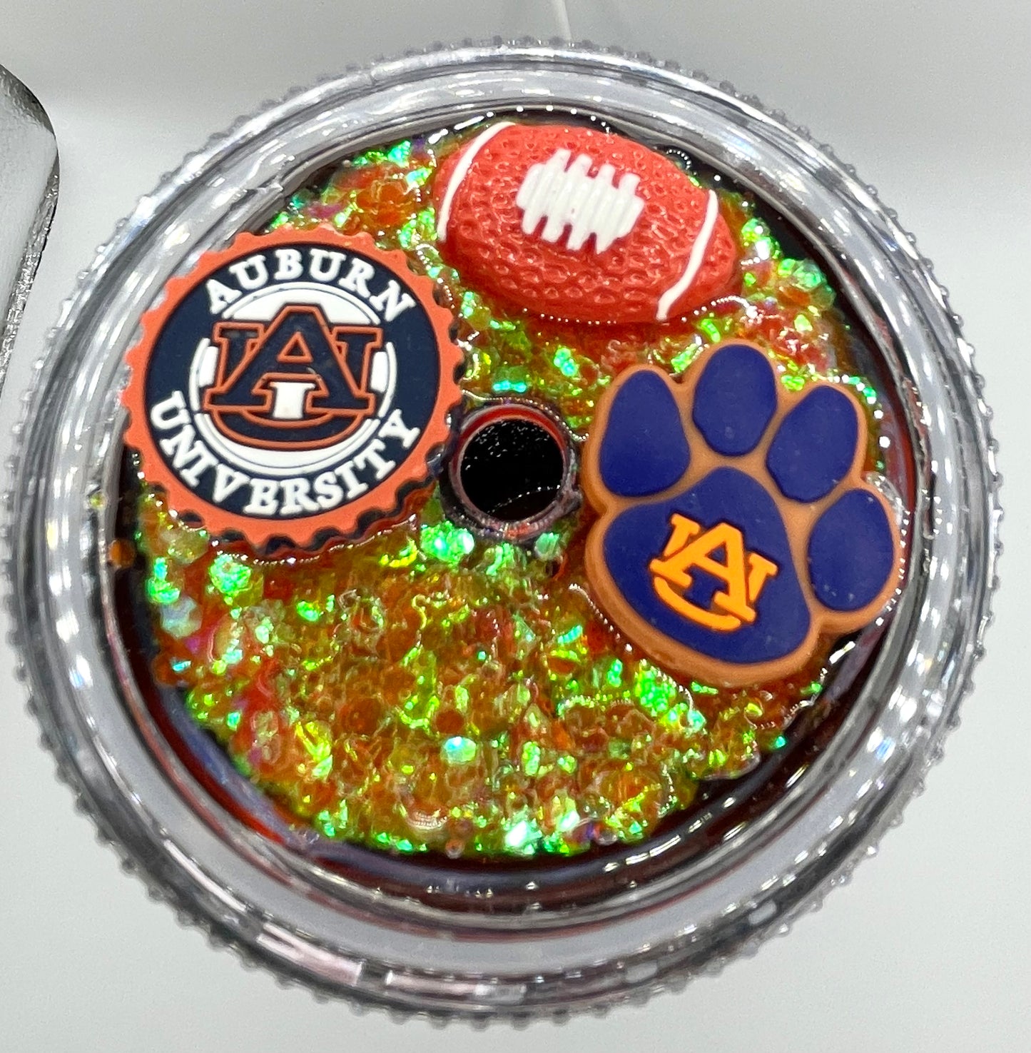 20 oz Auburn University Plastic Mason Jar Snow Globe Tumbler with Handle and Custom Top