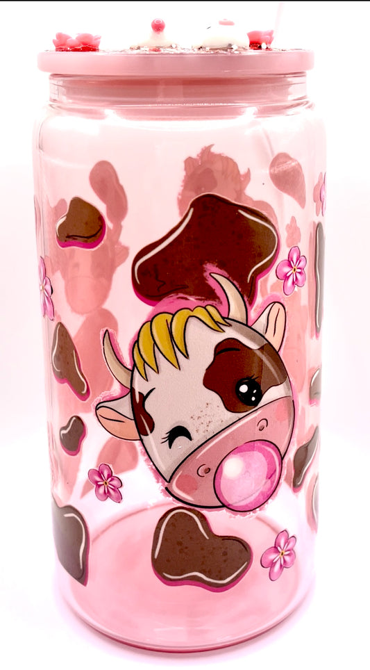 16 oz Pink Cow Cup with Matching Custom Top