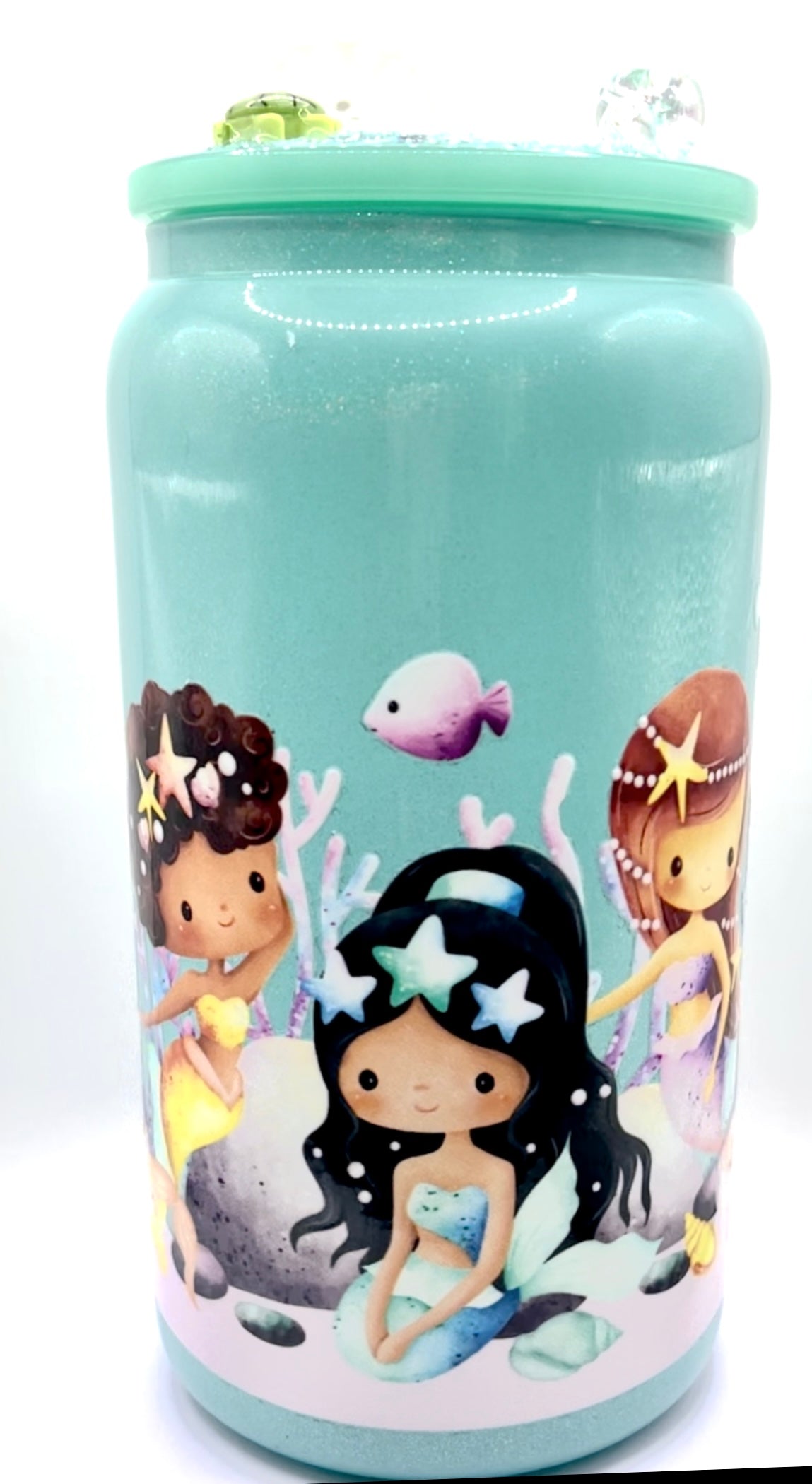 16 oz Iridescent Light Green Mermaid Cup with Custom Top