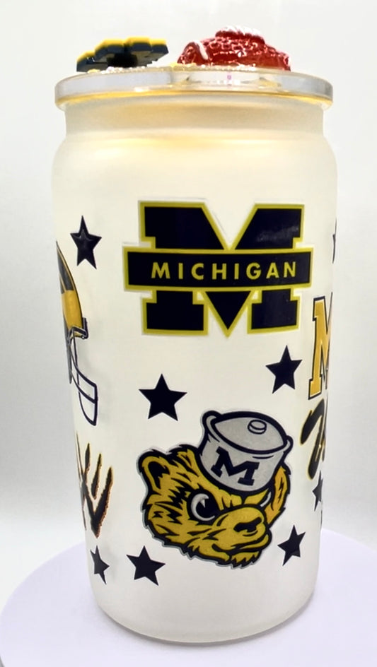 16 oz Frosted University of Michigan Football Cup with Custom Top