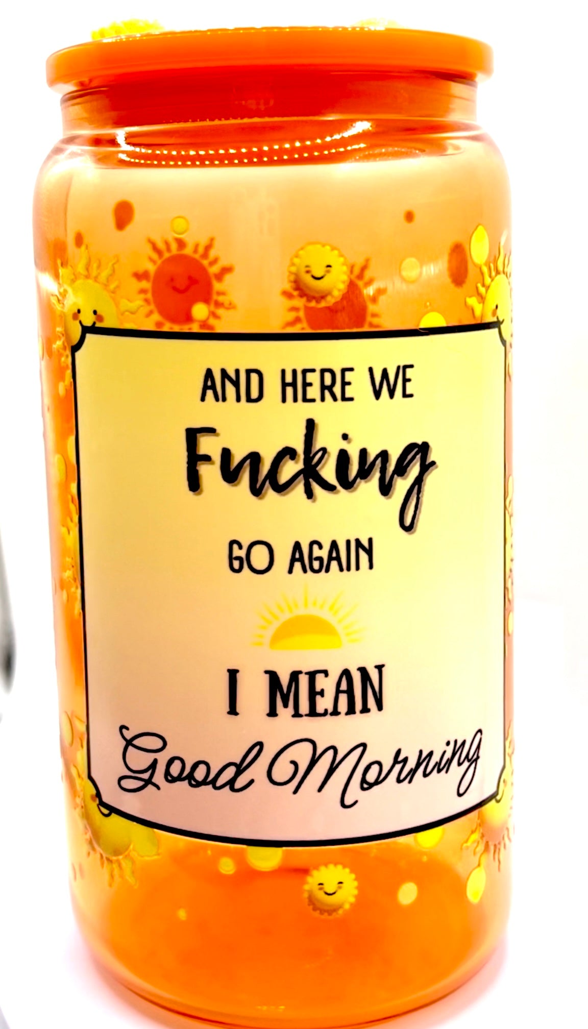 16 oz Orange “Good Morning” Cup with Custom Top