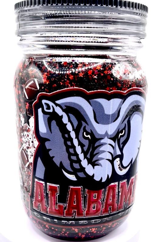 20 oz Alabama Plastic Mason Jar Football Snow Globe Tumbler with Custom Top