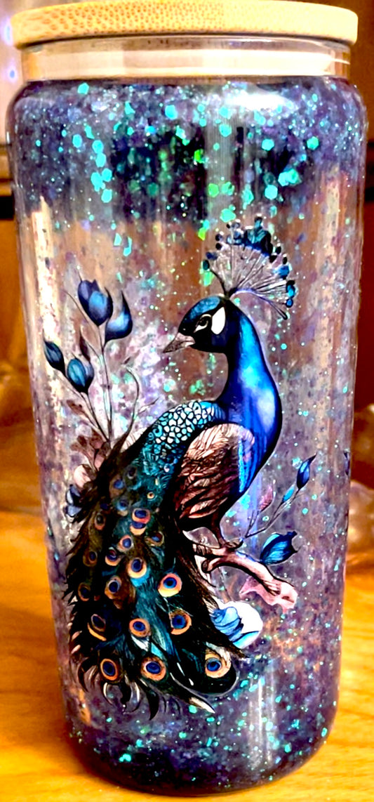 16 oz Peacock Snow Globe Cup